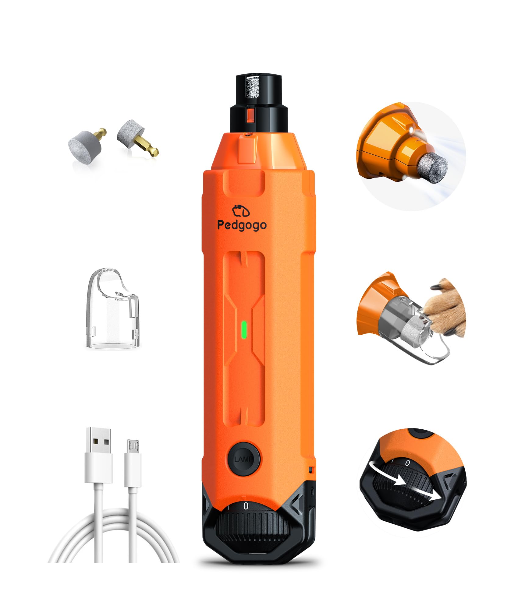 Quiet 6-Speed Dog Nail Grinder with LED Lights